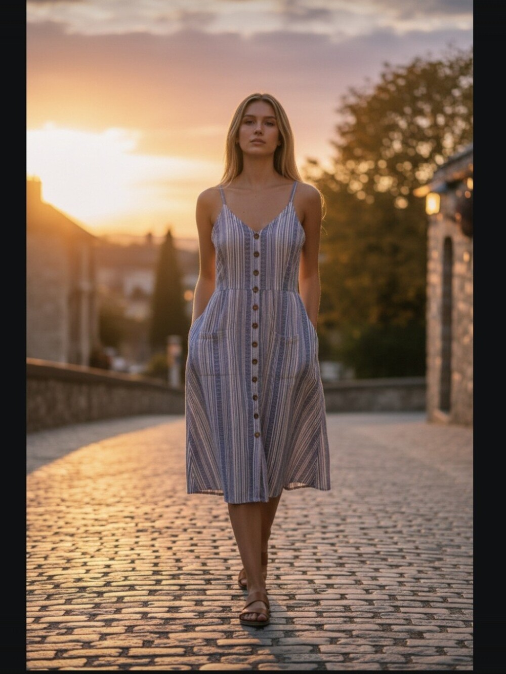 Angie Cotton Striped Button-Down Midi Sundress-lg